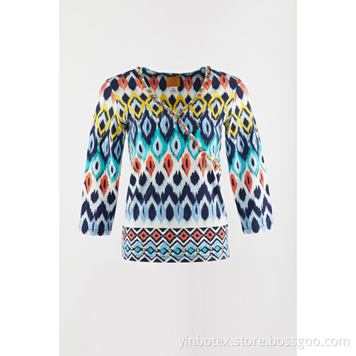 Printing cotton span 3/4 sleeve T-shirt